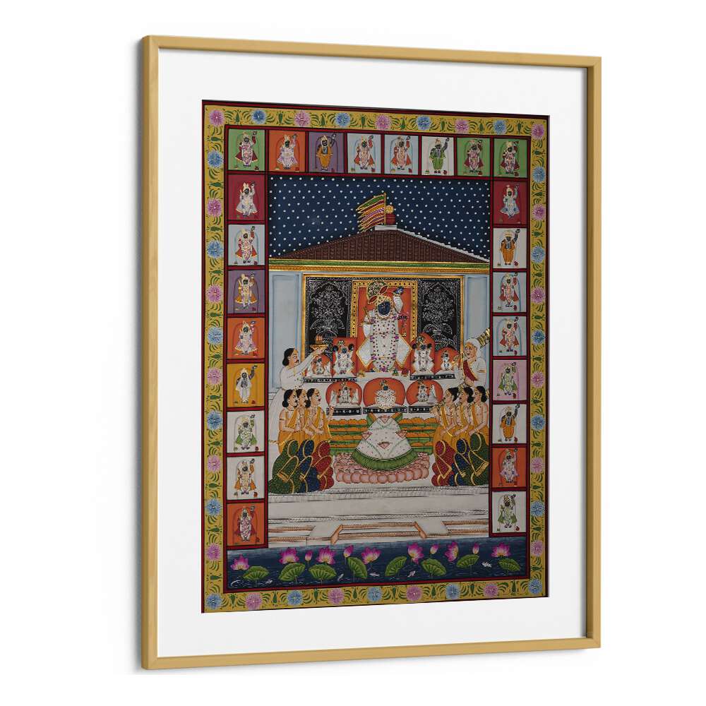 Stunning ANNAKUT PICHWAI ARTWORK, INDIAN ART PAINTINGS framed in oak, adding spiritual elegance to your space.
