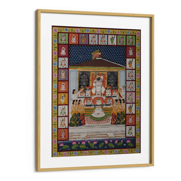 Stunning ANNAKUT PICHWAI ARTWORK, INDIAN ART PAINTINGS framed in oak, adding spiritual elegance to your space.