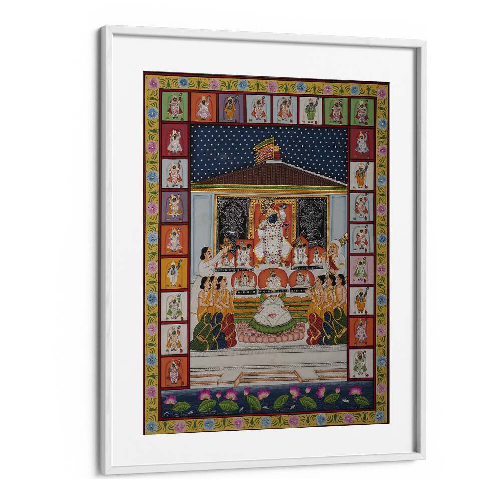Stunning ANNAKUT PICHWAI ARTWORK, INDIAN ART PAINTINGS in a white frame, perfect for enriching your living space.