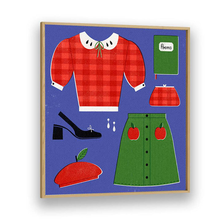 Colorful fashion poster featuring stylish apparel and accessories, perfect for any space. Explore APPLE, FASHION POSTERS!