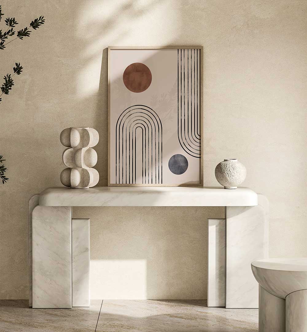 Stylish ARCHS AND BUDS, BOHO ART PAINTINGS displayed in a modern interior, enhancing the contemporary design aesthetic.