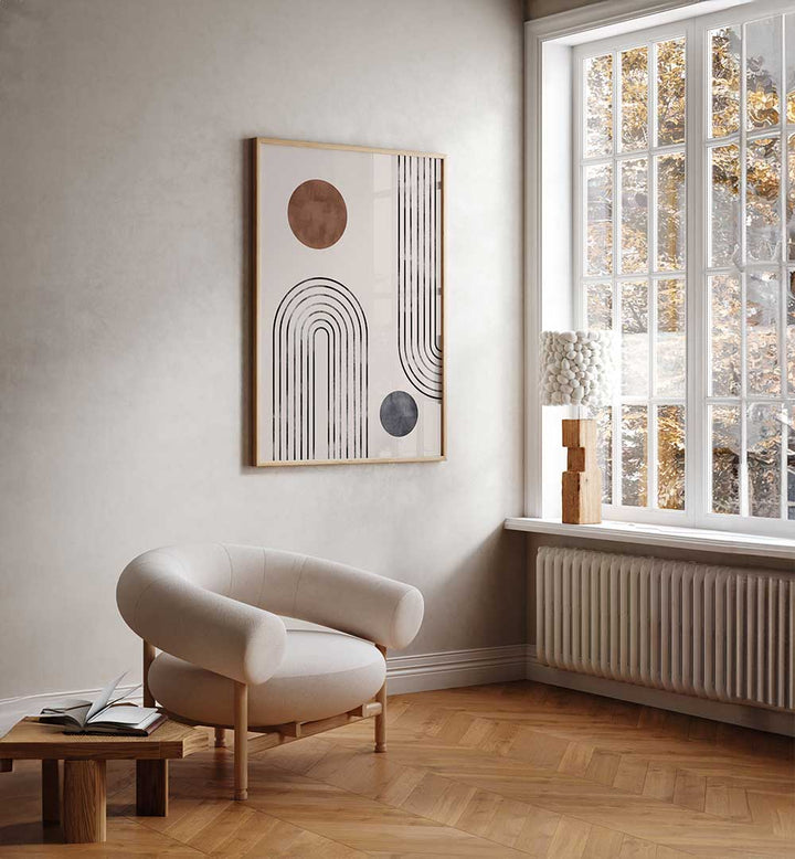 Stylish living room featuring ARCHS AND BUDS, BOHO ART PAINTINGS, enhancing contemporary decor with abstract designs.