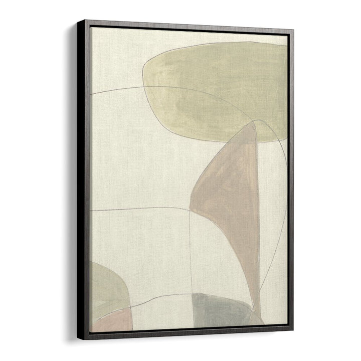 Stunning AROUND, ABSTRACT PAINTINGS by Dan Hobday, featuring soft, organic shapes in a black floater frame.