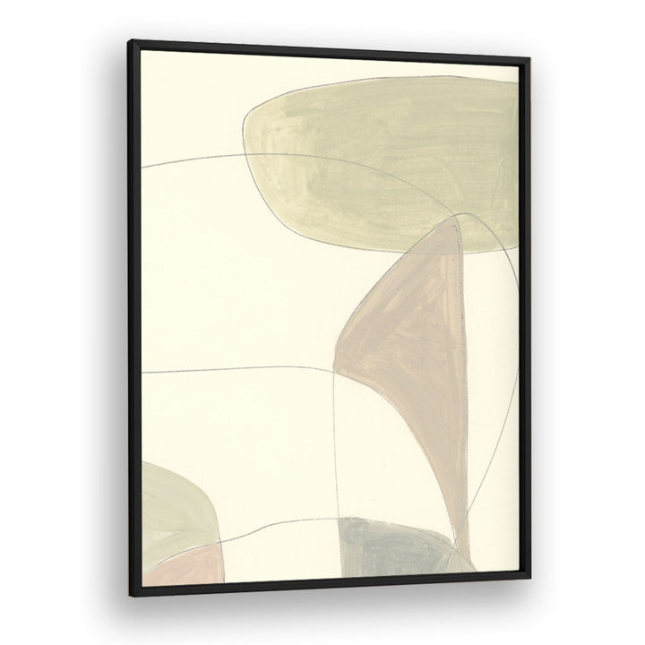 Stunning AROUND, ABSTRACT PAINTINGS by Dan Hobday, featuring vibrant shapes in a sleek black frame. Perfect for decor!