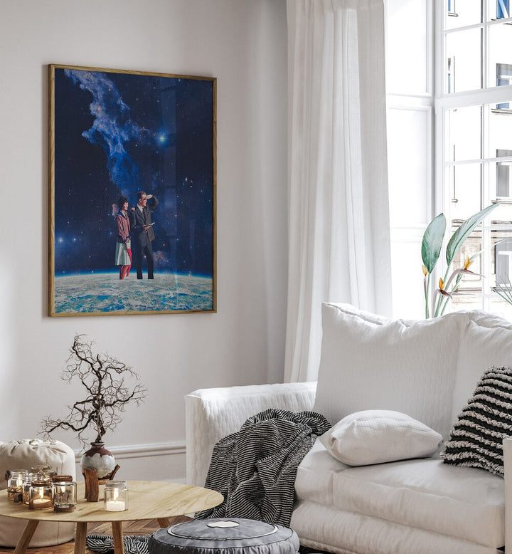 Stunning ARRIVAL, SURREAL ART PRINTS by Space Rocket Art, featuring a cosmic journey in vibrant colors and matte finish.