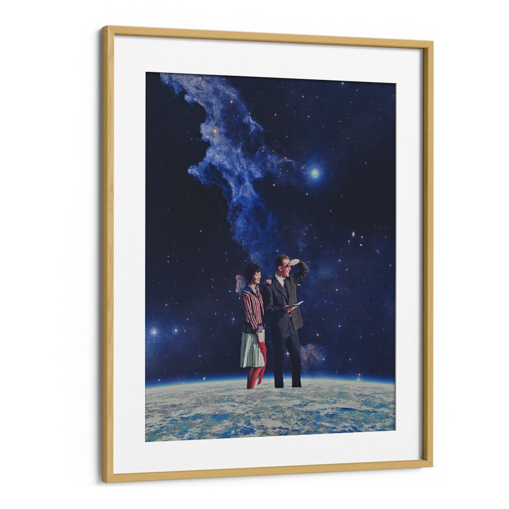 Explore the cosmos with ARRIVAL, SURREAL ART PRINTS by Space Rocket Art in an elegant oak wood frame.