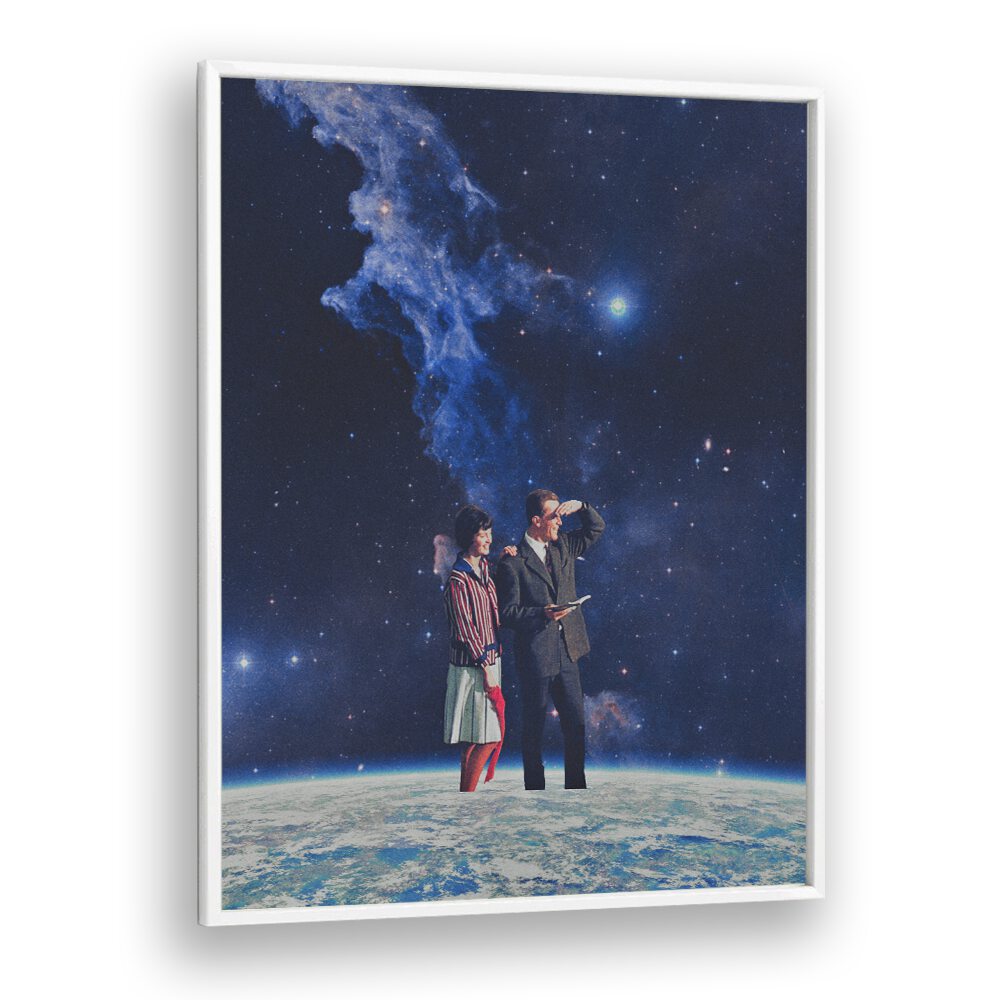 Explore the cosmos with ARRIVAL, SURREAL ART PRINTS featuring a stunning journey through space by Space Rocket Art.