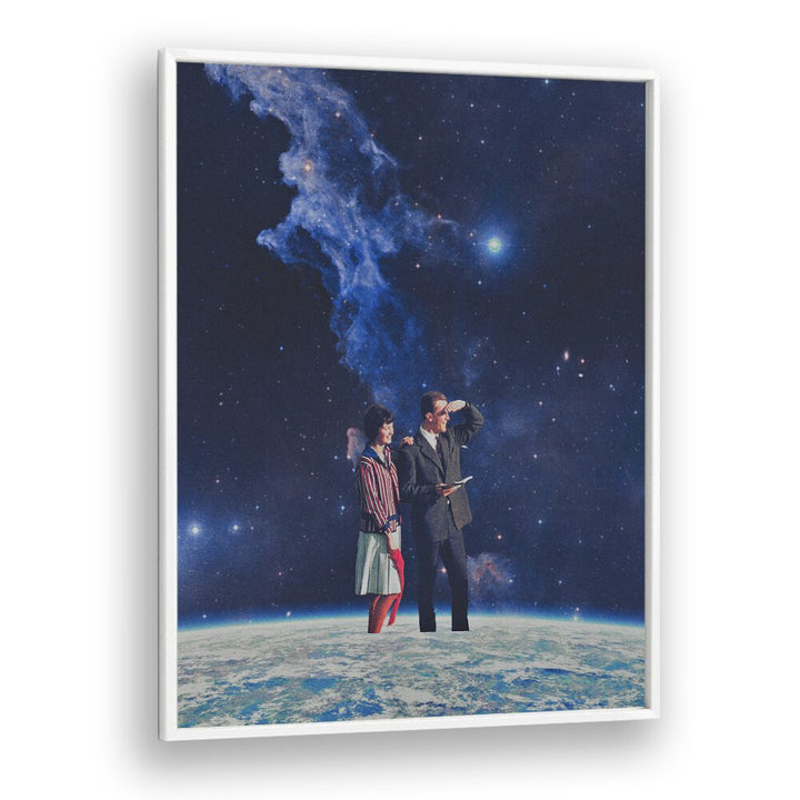 Explore the cosmos with ARRIVAL, SURREAL ART PRINTS featuring a stunning journey through space by Space Rocket Art.