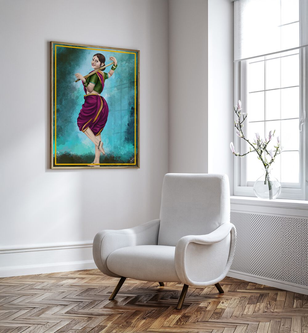 Vibrant Indian art painting titled "GRACE IN MOTION, INDIAN ART PAINTINGS," showcasing joyful elegance and spirit.