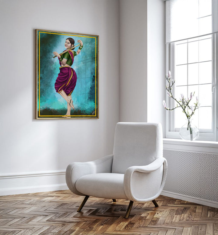 Vibrant Indian art painting titled "GRACE IN MOTION, INDIAN ART PAINTINGS," showcasing joyful elegance and spirit.