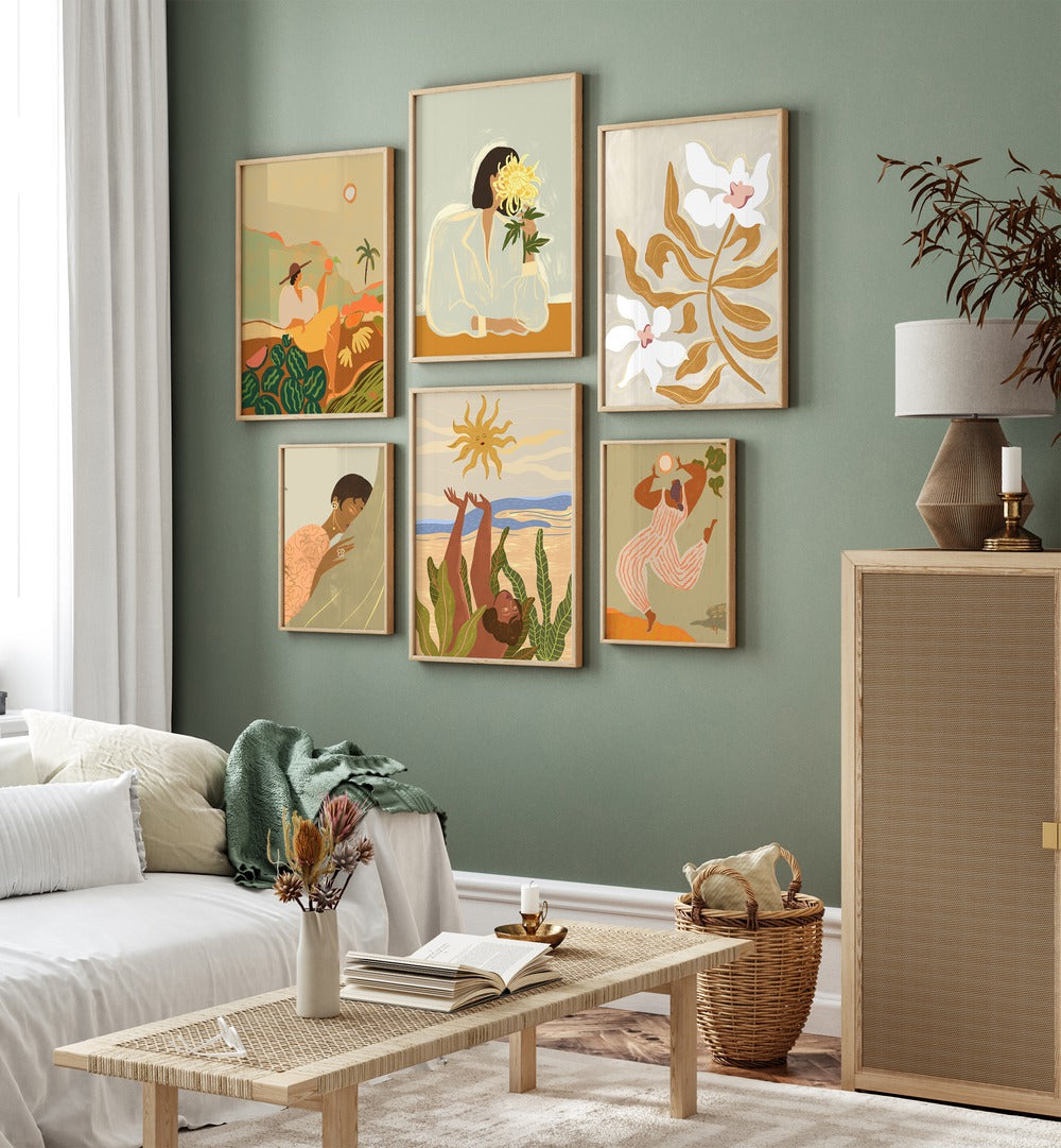 Transform your space with ARTY GUAVA ARTWORKS GALLERY WALL III, featuring warm tones and nature themes in gallery walls.