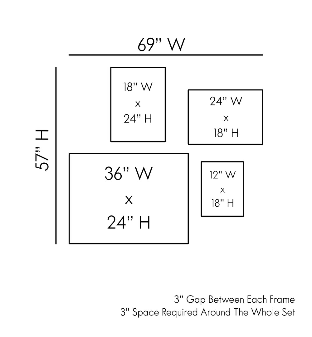 Arty Guava Gallery Wall size guide showcasing dimensions for vibrant gallery walls and sets to elevate your space.