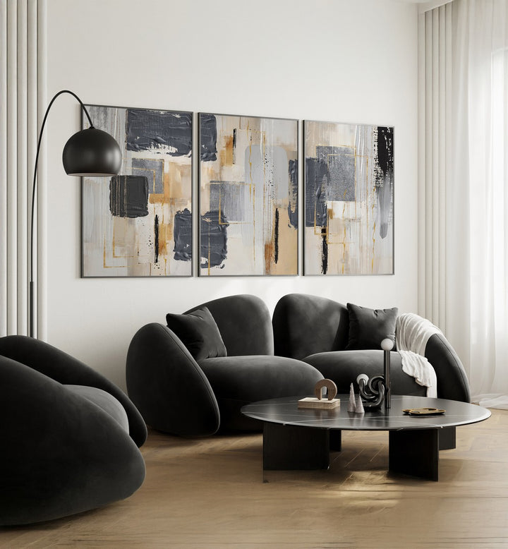 Elevate your decor with the ASHEN BALANCE SET, SET OF 3 PAINTINGS, perfect for a serene living space.