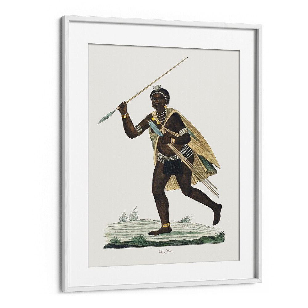 Dynamic ASSEGAIS, AFRICAN ART PAINTINGS showcasing rich heritage by Robert Jacob Gordon in a stylish white frame.