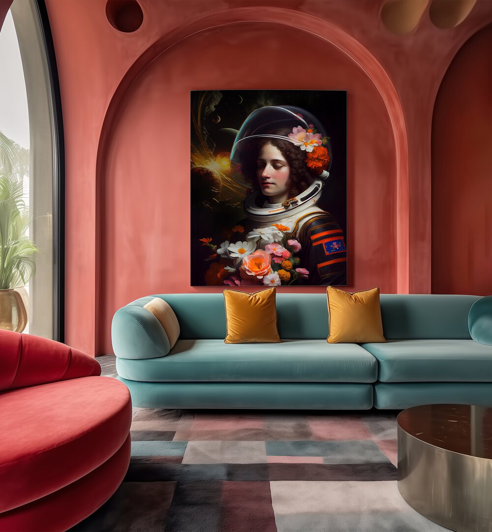 ASTRONAUT BEAUTY, ALTERED ART PRINTS by Dikhotomy transforms your space with cosmic elegance and artistic flair.