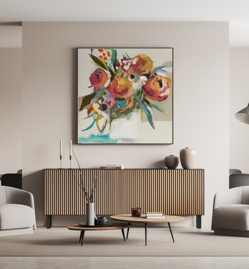 Brighten your space with the AUTUMN BOUQUET, FLORAL FLOWER PAINTINGS, showcasing vibrant abstract floral designs.