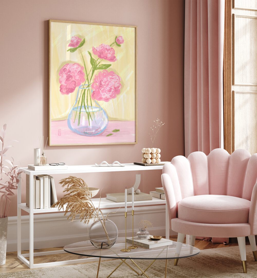 Brighten your home with A VASE OF PEONIES, FLORAL FLOWER PAINTINGS, showcasing vibrant peonies in elegant decor.