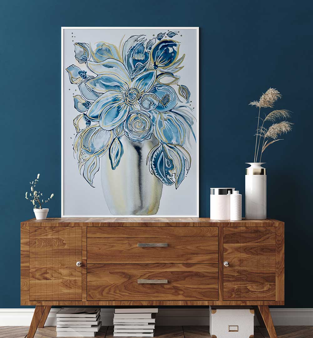 Stunning AZUL FLORAL, FLORAL FLOWER PAINTINGS in vibrant blue hues elevate any living space beautifully.