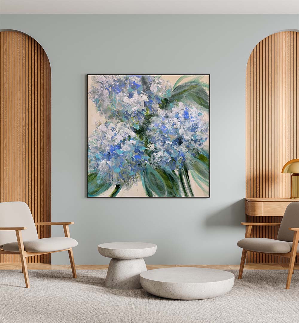 Vibrant AZURE BLOOM, FLORAL FLOWER PAINTINGS bring modern charm to your space with stunning abstract brushstrokes.