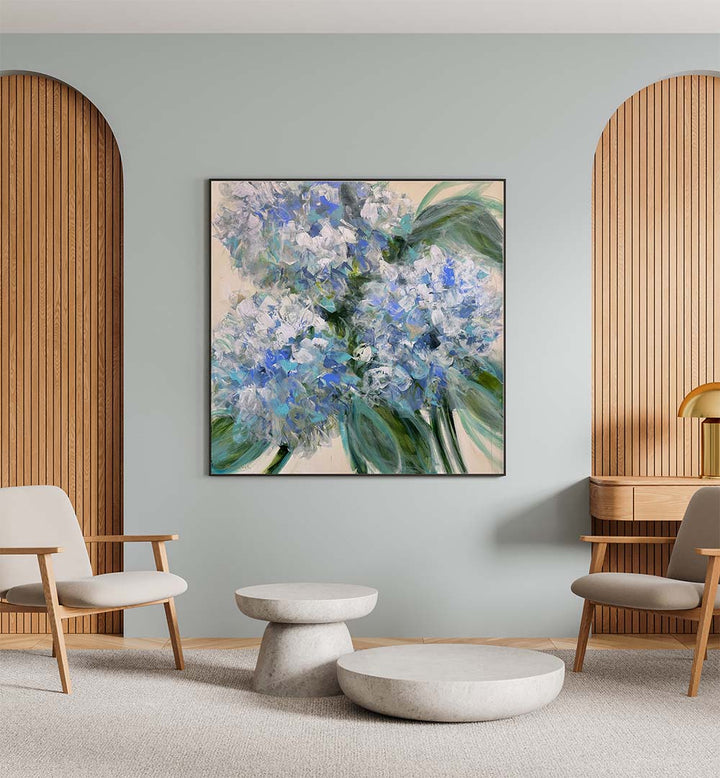 Vibrant AZURE BLOOM, FLORAL FLOWER PAINTINGS bring modern charm to your space with stunning abstract brushstrokes.