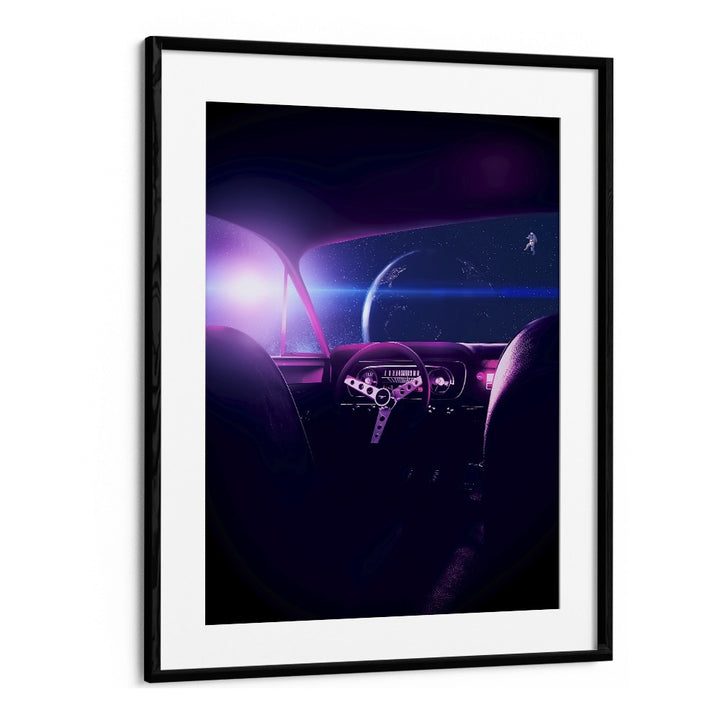 Transform your space with ABANDONED, SURREAL ART PRINTS by Ritvik Takkar, featuring a captivating cosmic car interior.
