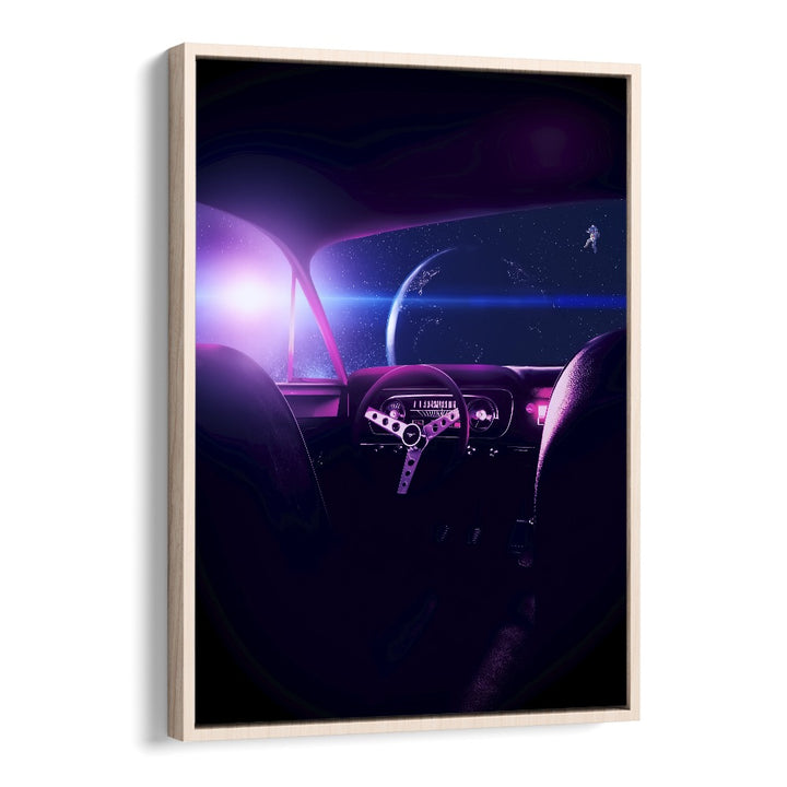 Transform your space with ABANDONED, SURREAL ART PRINTS by Ritvik Takkar, featuring a cosmic car interior scene.
