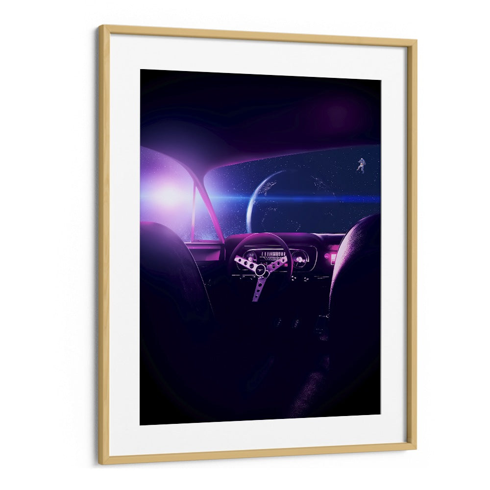 Transform your space with ABANDONED, SURREAL ART PRINTS by Ritvik Takkar, featuring a captivating cosmic car interior.