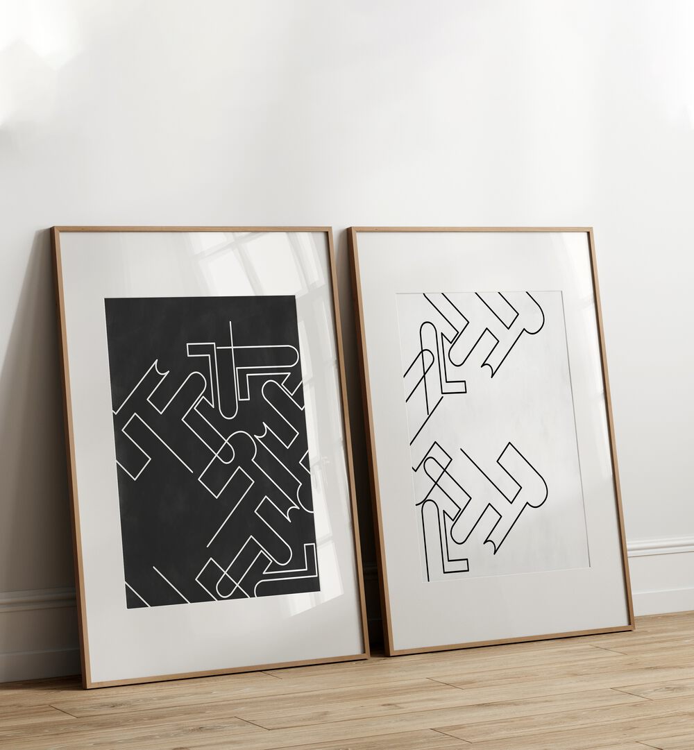 Modern and elegant ABSTRACT LINE ART, SET OF 2 PAINTINGS to enhance your home decor with minimalist style.