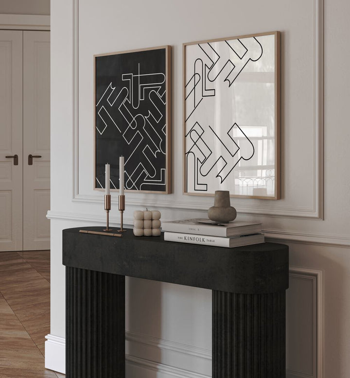 Elevate your space with ABSTRACT LINE ART, SET OF 2 PAINTINGS, showcasing modern elegance in black and white.