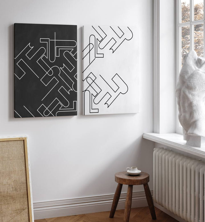 Stylish ABSTRACT LINE ART, SET OF 2 PAINTINGS, perfect for modern home decor with minimalist elegance.
