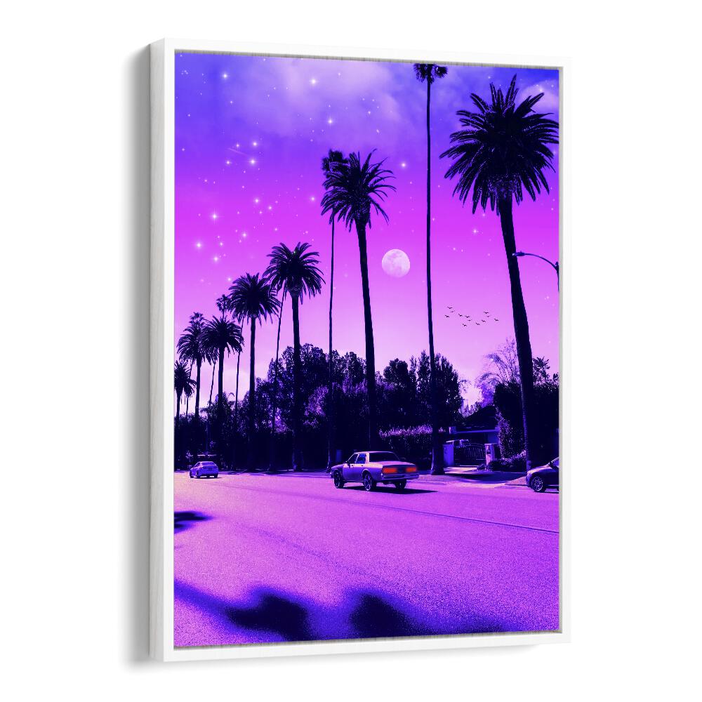 Transform your space with AESTHETIC CALI DRIVE, SURREAL ART PRINTS by Ritvik Takkar, showcasing a dreamy palm-lined street.