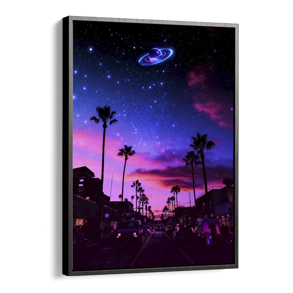AESTHETIC NIGHT, SURREAL ART PRINTS showcase a vibrant cosmic scene blending urban life with stunning surrealism.