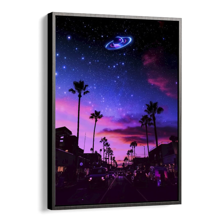 AESTHETIC NIGHT, SURREAL ART PRINTS showcase a vibrant cosmic scene blending urban life with stunning surrealism.