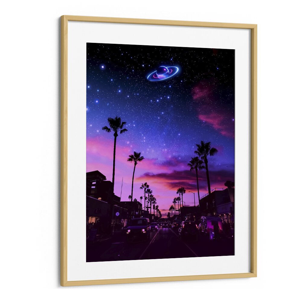 AESTHETIC NIGHT, SURREAL ART PRINTS showcase a vivid night scene with palm trees and a stunning cosmic sky.