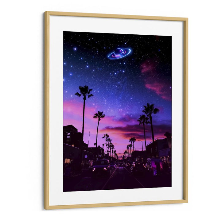 AESTHETIC NIGHT, SURREAL ART PRINTS showcase a vivid night scene with palm trees and a stunning cosmic sky.