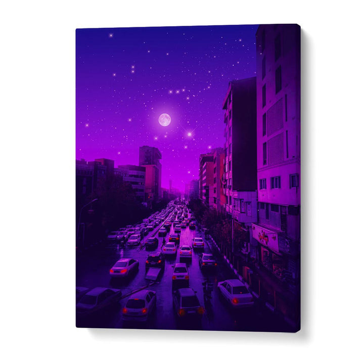 AESTHETIC TEHRAN, SURREAL ART PRINTS showcasing a vibrant cityscape under a starry night by Ritvik Takkar.