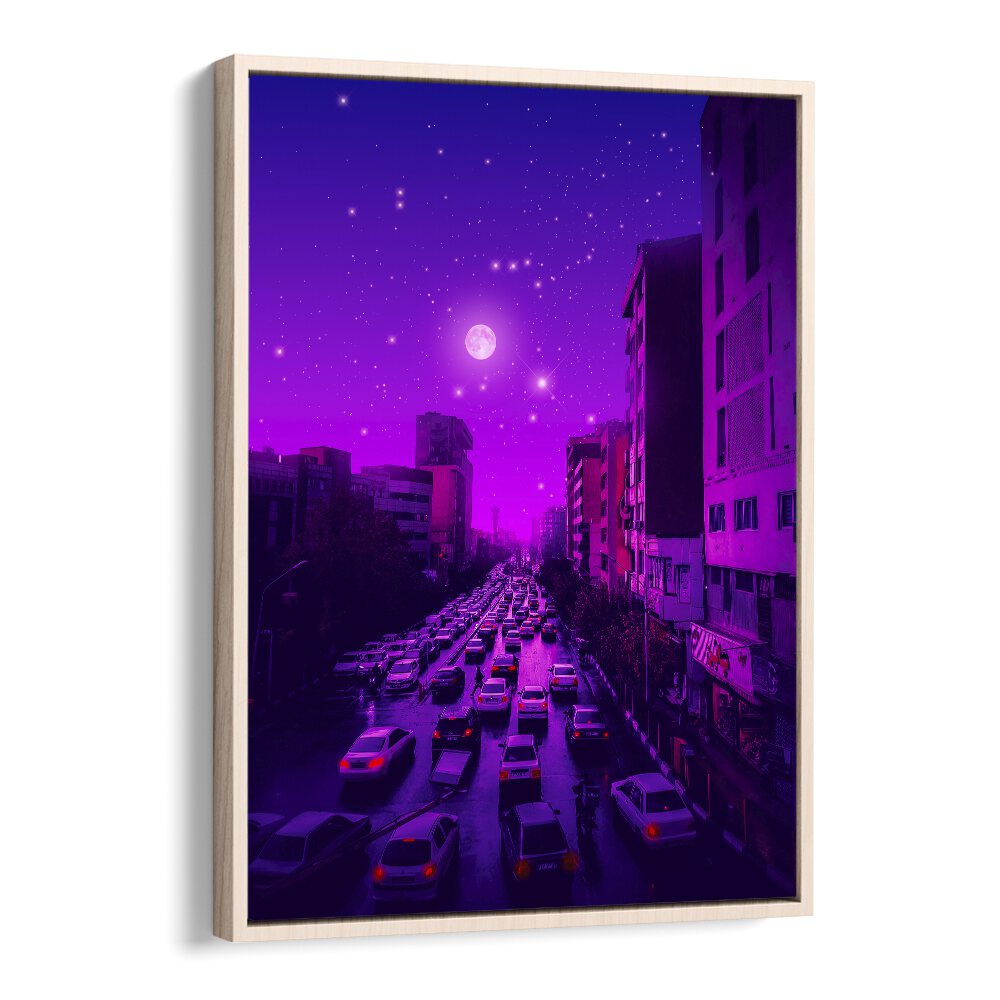Aesthetic Tehran, Surreal Art Prints by Ritvik Takkar showcases a vibrant cityscape under a starry night sky.