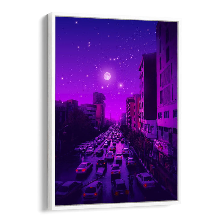 AESTHETIC TEHRAN, SURREAL ART PRINTS showcase a vibrant cityscape under a starry sky by Ritvik Takkar.