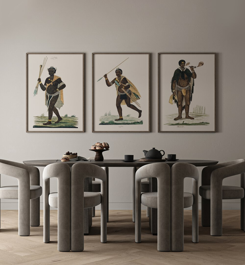 Stunning AFRICA SET, SET OF 3 PAINTINGS enhances your space with historical art and cultural richness.