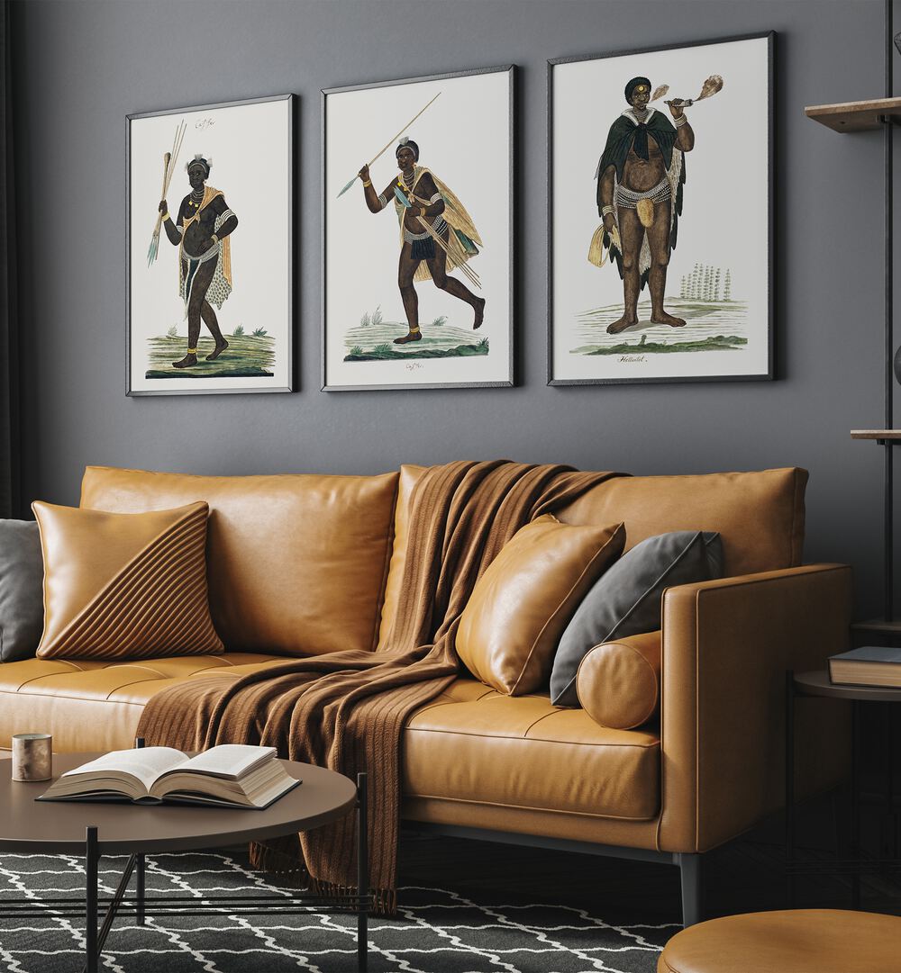 Enhance your decor with the AFRICA SET, SET OF 3 PAINTINGS, inspired by 18th Century Dutch art.