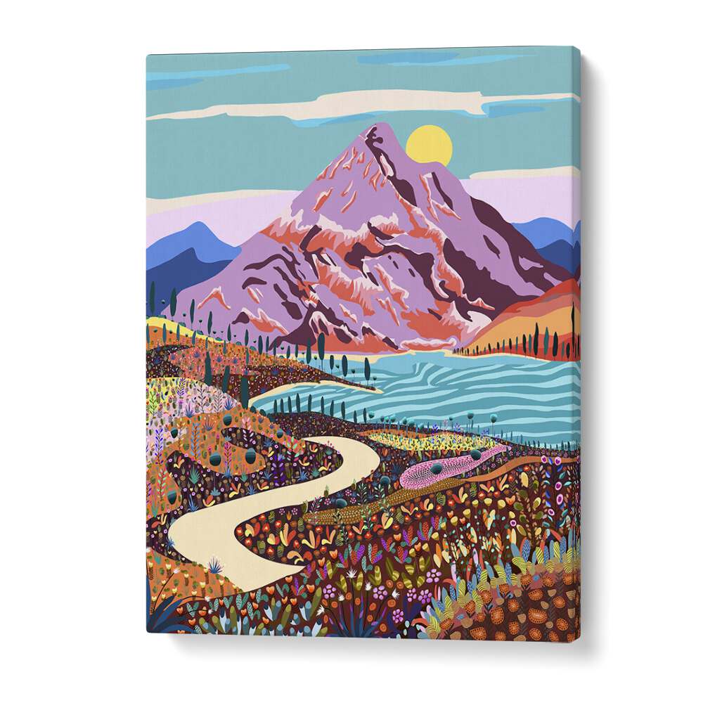 Vibrant ALICE IN WONDER VALLEY, LANDSCAPE PAINTINGS showcase scenic beauty by Uma Gokhale, perfect for art lovers.