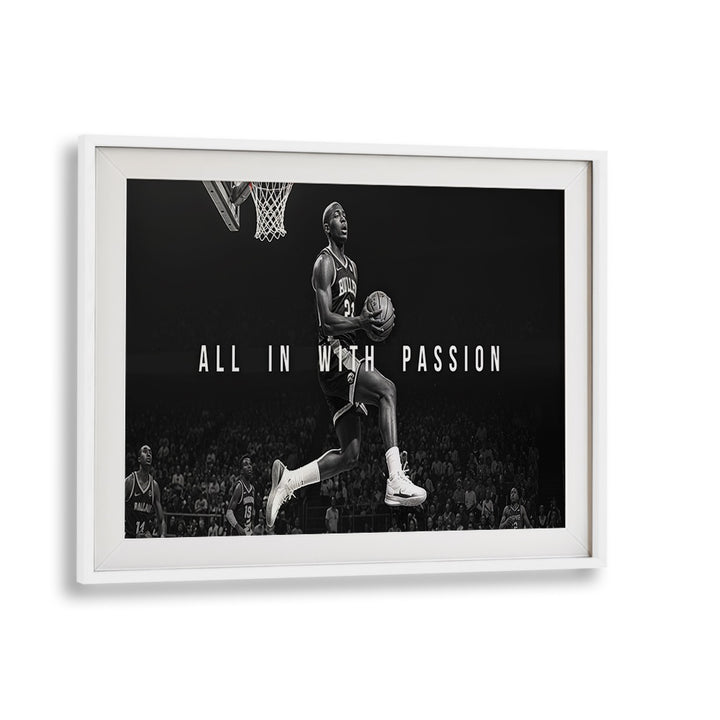 Captivating "All In With Passion" quotes and typography poster in a stylish white frame, perfect for inspiration.
