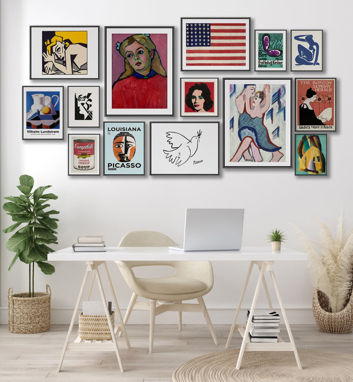 Sophisticated AMERICAN GALLERY WALL display featuring diverse artwork, perfect for stylish GALLERY WALLS in any space.