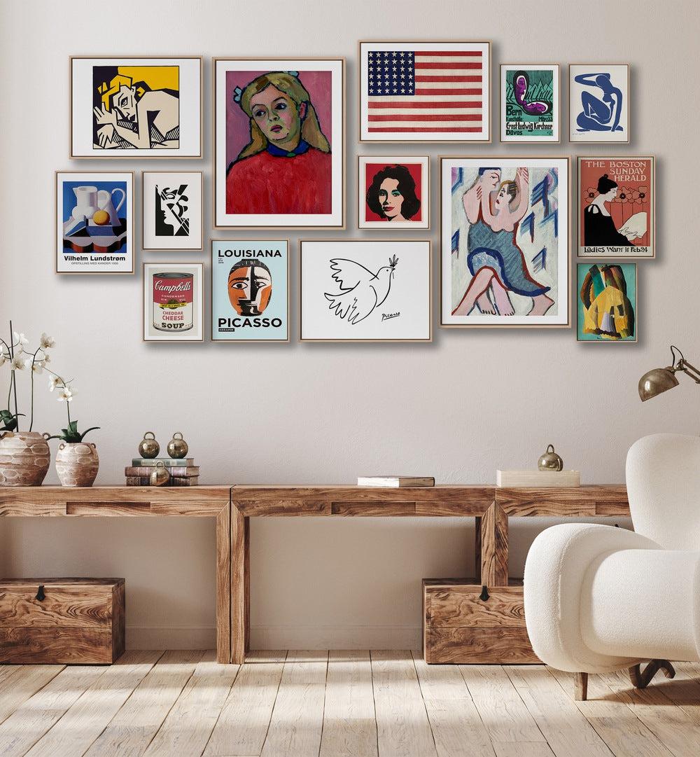 Stylish AMERICAN GALLERY WALL featuring framed art prints, perfect for elevating any living space with GALLERY WALLS.