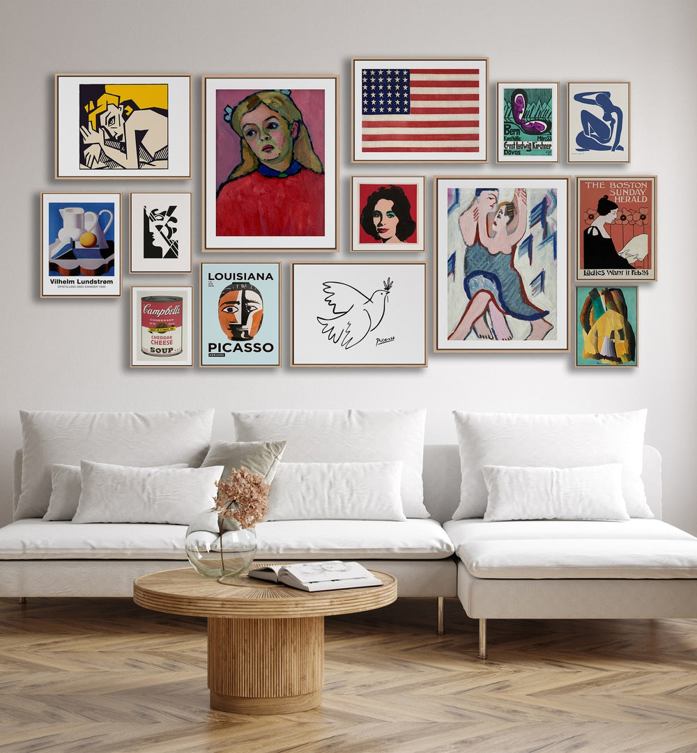 Stylish AMERICAN GALLERY WALL featuring vibrant art prints, perfect for enhancing your GALLERY WALLS at home.