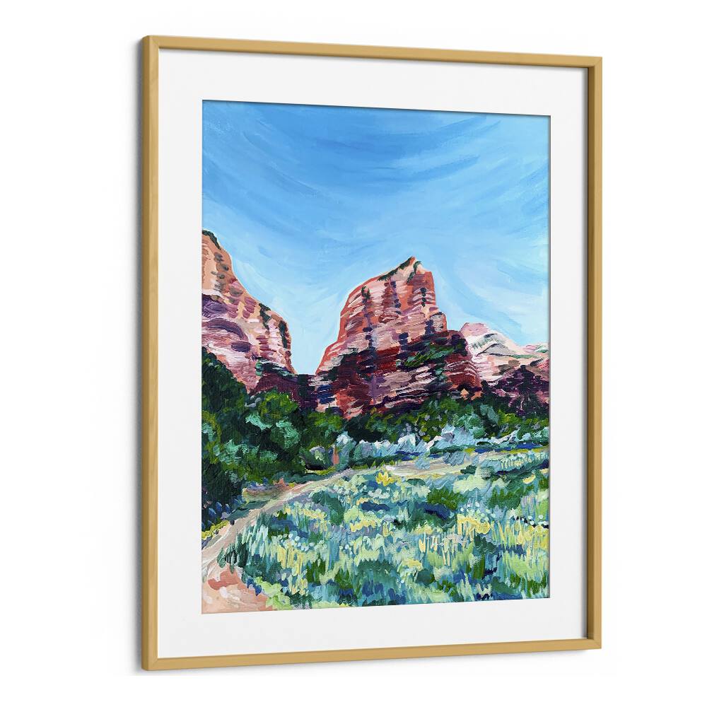 Angels Landing By Key And Sea Creative Travel Poster in Oak Wood Frame With Mount