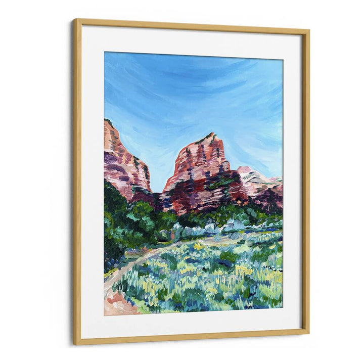 Angels Landing By Key And Sea Creative Travel Poster in Oak Wood Frame With Mount