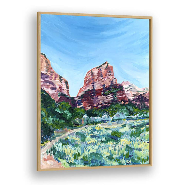 Angels Landing By Key And Sea Creative Travel Poster in Oak Wood Plain Frame