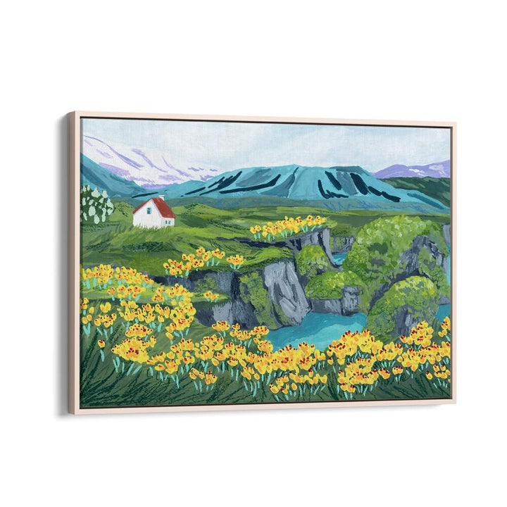 Vibrant ARNARSTAPI, LANDSCAPE PAINTINGS by Sarah Gesek, showcasing nature's beauty in a premium floater frame.