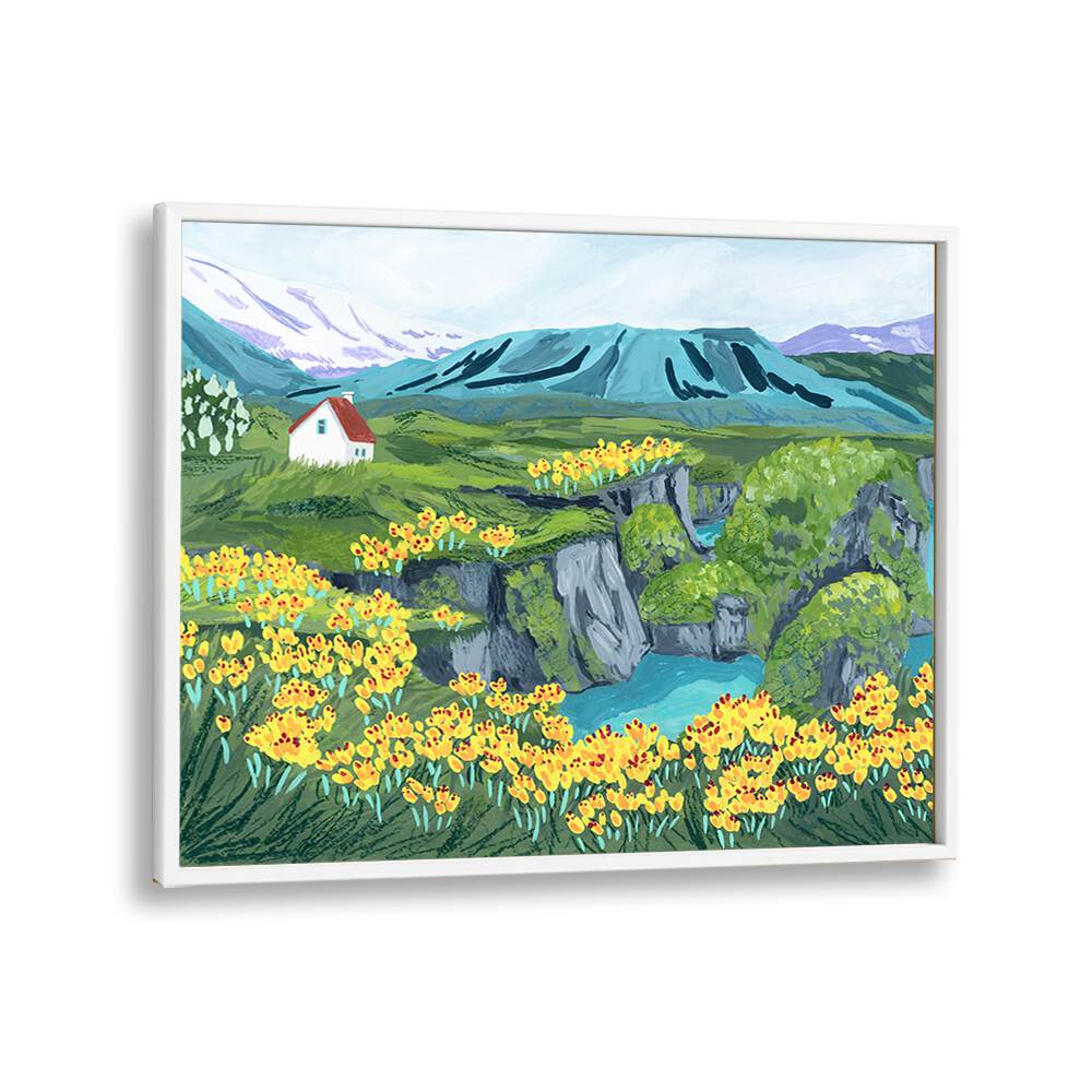 Vibrant ARNARSTAPI , LANDSCAPE PAINTINGS by Sarah Gesek showcase nature’s beauty in a stunning framed art print.